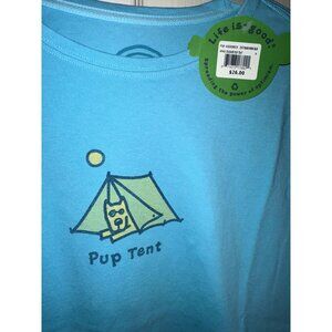 NWT Life Is Good Womens Pup Tent Graphic Blue Medium